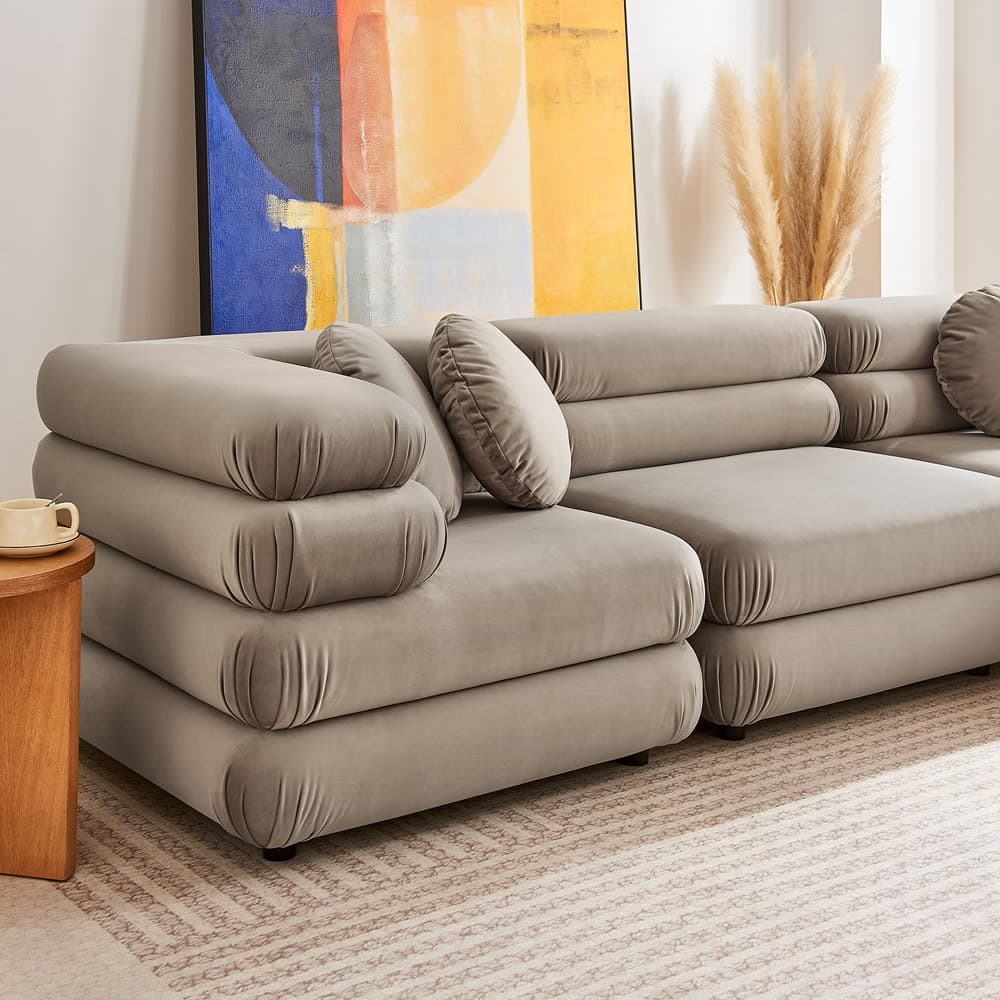 Jubilee 5-Piece Modular Performance Velvet Sectional Sofa in Taupe by Modway - Image 13