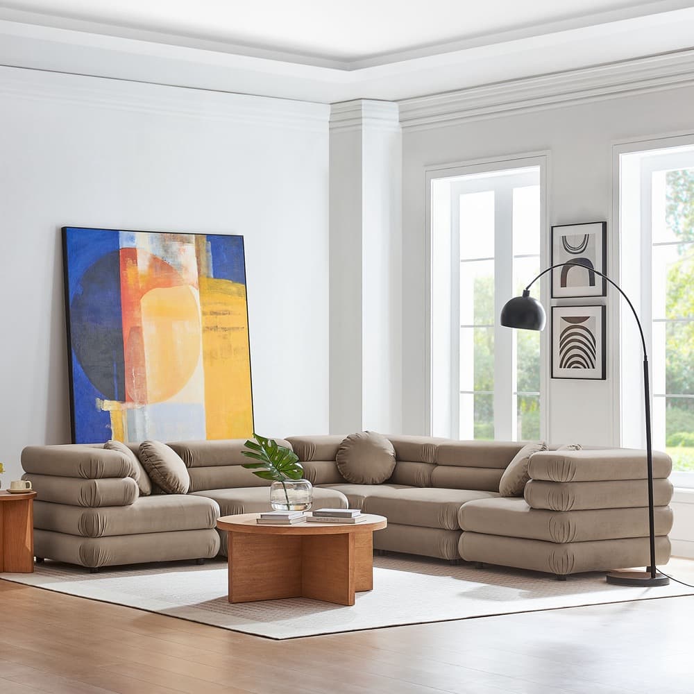 Jubilee 5-Piece Modular Performance Velvet Sectional Sofa in Taupe by Modway - Image 10