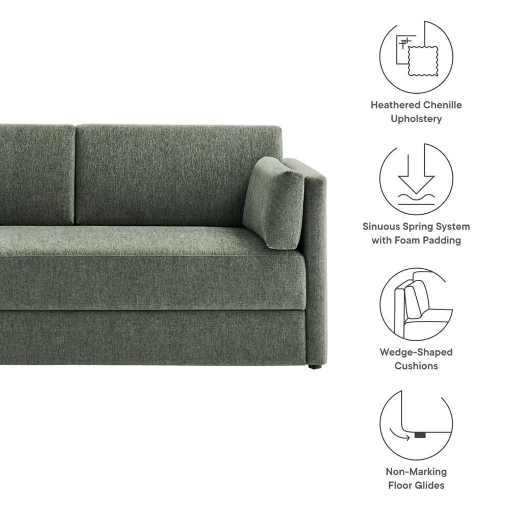 Linden Upholstered Heathered Chenille Sofa in Eucalyptus by Modway - Image 2