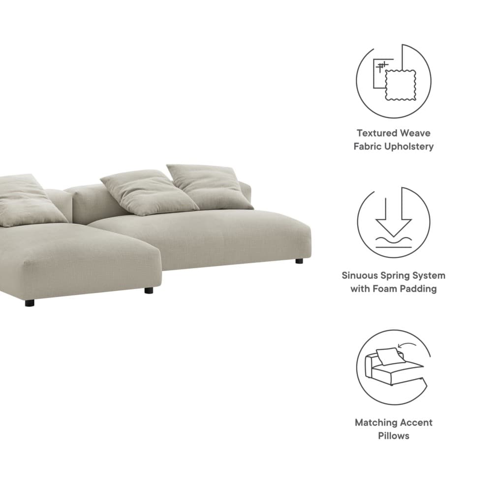 Solace 2-Piece Modular Upholstered Fabric Sectional Sofa With Chaise in Linen by Modway - Image 2