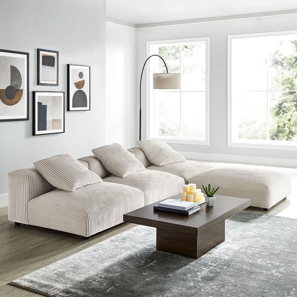 Solace 4-Piece Modular Corduroy Upholstered Sectional Sofa in Almond by Modway - Image 12