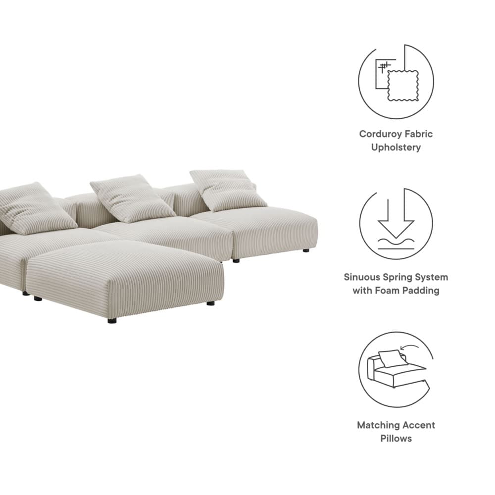 Solace 4-Piece Modular Corduroy Upholstered Sectional Sofa in Almond by Modway - Image 2