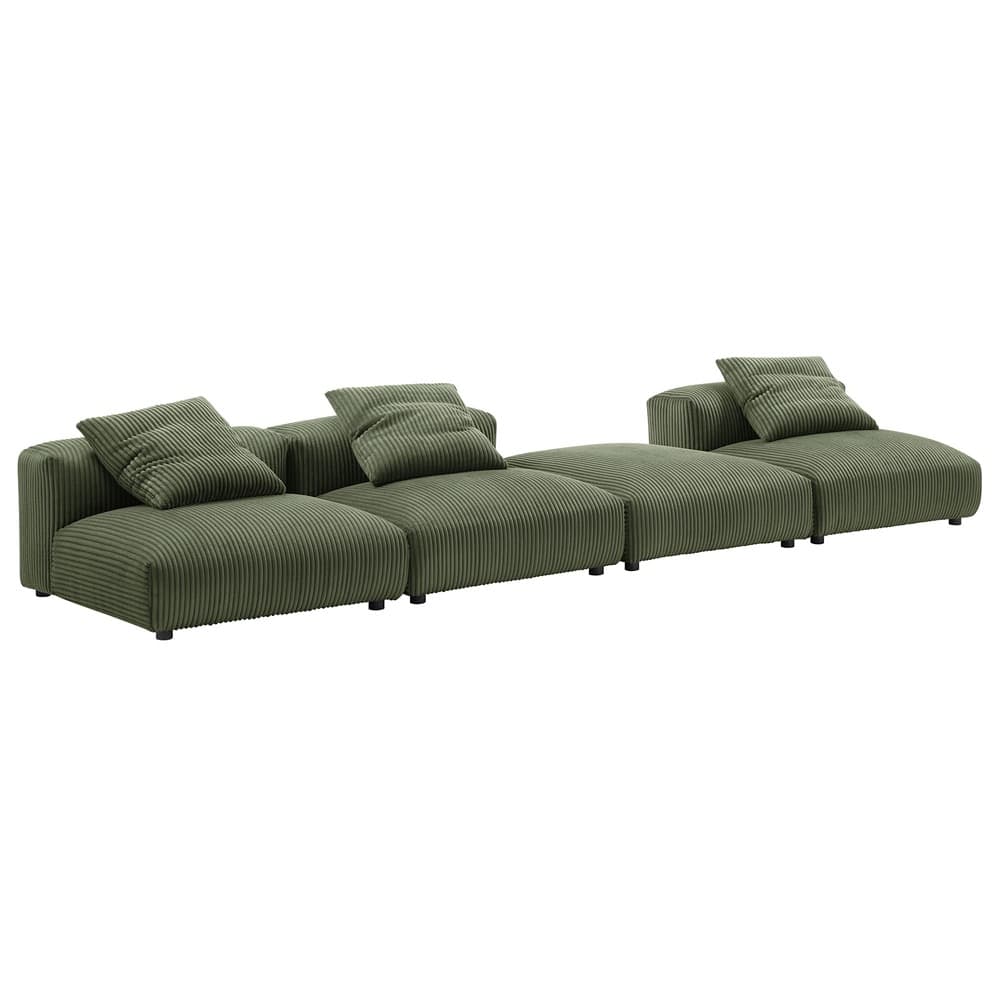 Solace 4-Piece Modular Corduroy Upholstered Sectional Sofa in Fern by Modway
