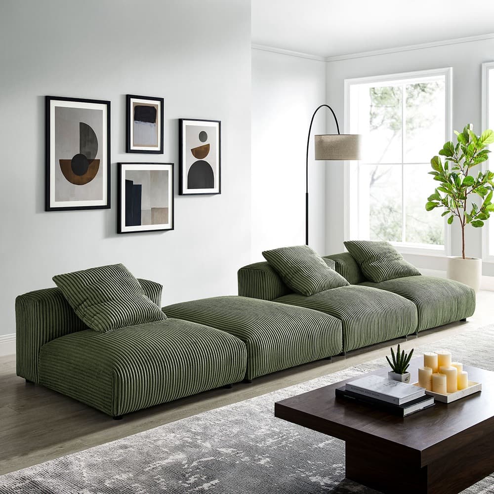 Solace 4-Piece Modular Corduroy Upholstered Sectional Sofa in Fern by Modway - Image 10