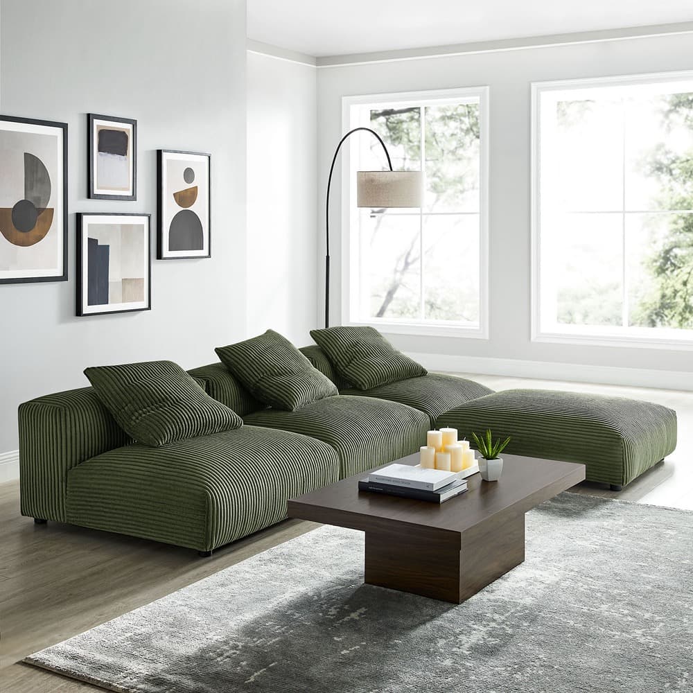 Solace 4-Piece Modular Corduroy Upholstered Sectional Sofa in Fern by Modway - Image 12