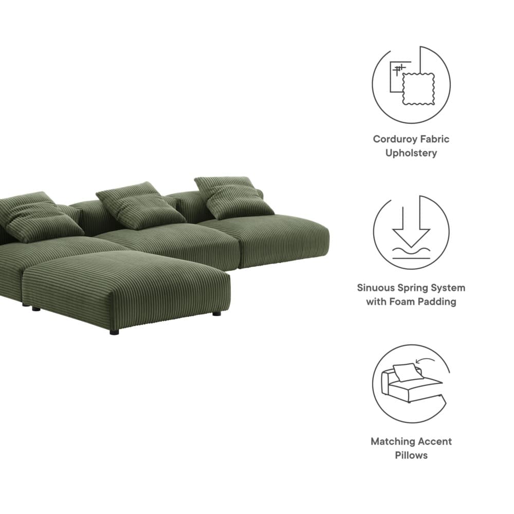 Solace 4-Piece Modular Corduroy Upholstered Sectional Sofa in Fern by Modway - Image 2