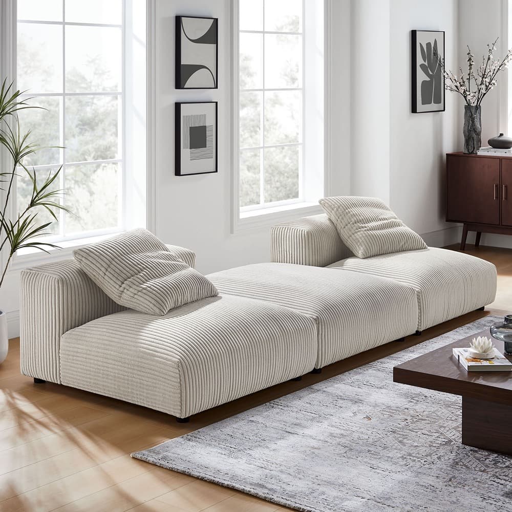 Solace 3-Piece Modular Corduroy Upholstered Sectional Sofa in Almond by Modway - Image 12