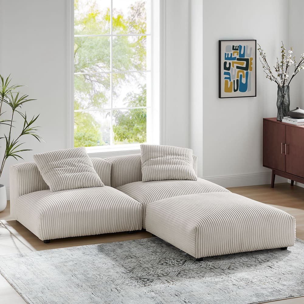 Solace 3-Piece Modular Corduroy Upholstered Sectional Sofa in Almond by Modway - Image 14