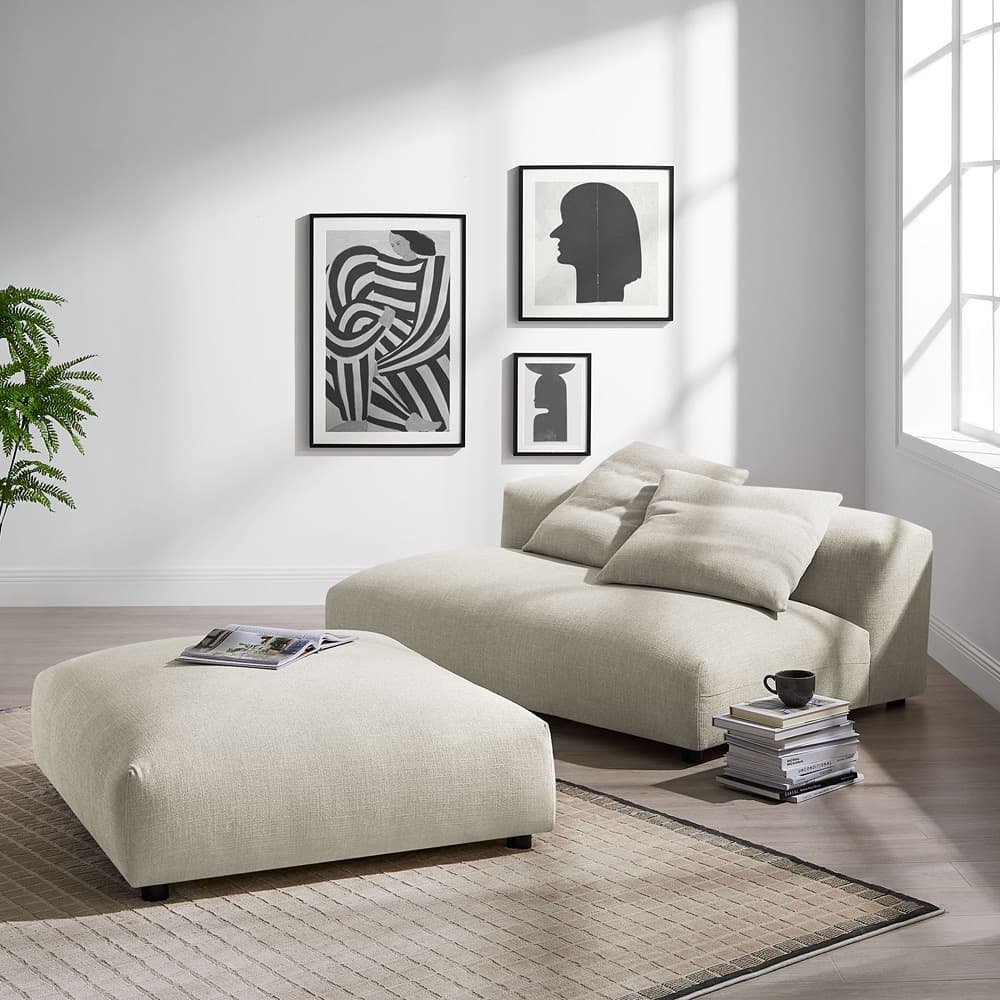 Solace Modular Upholstered Fabric Armless Loveseat and Ottoman Set in Linen by Modway - Image 9