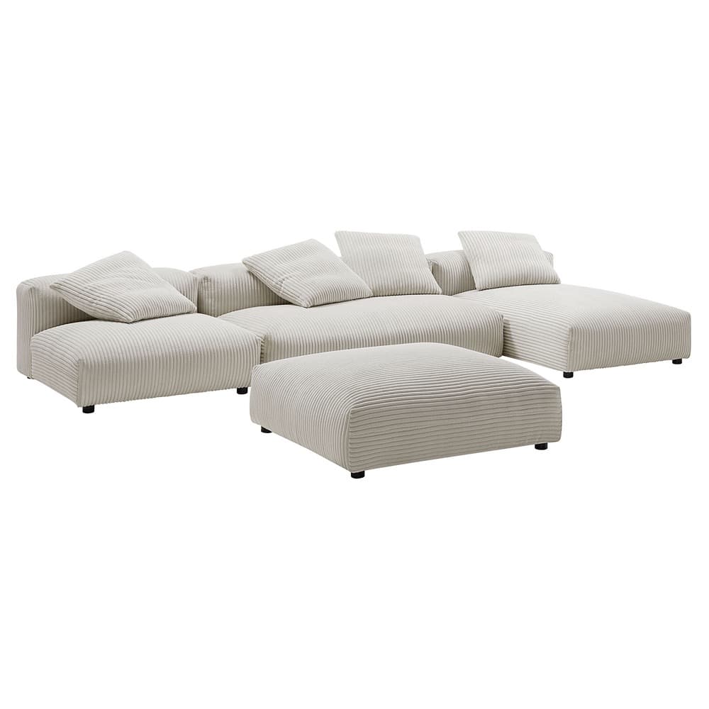 Solace 4-Piece Modular Corduroy Upholstered Sectional Sofa With Ottoman in Almond by Modway