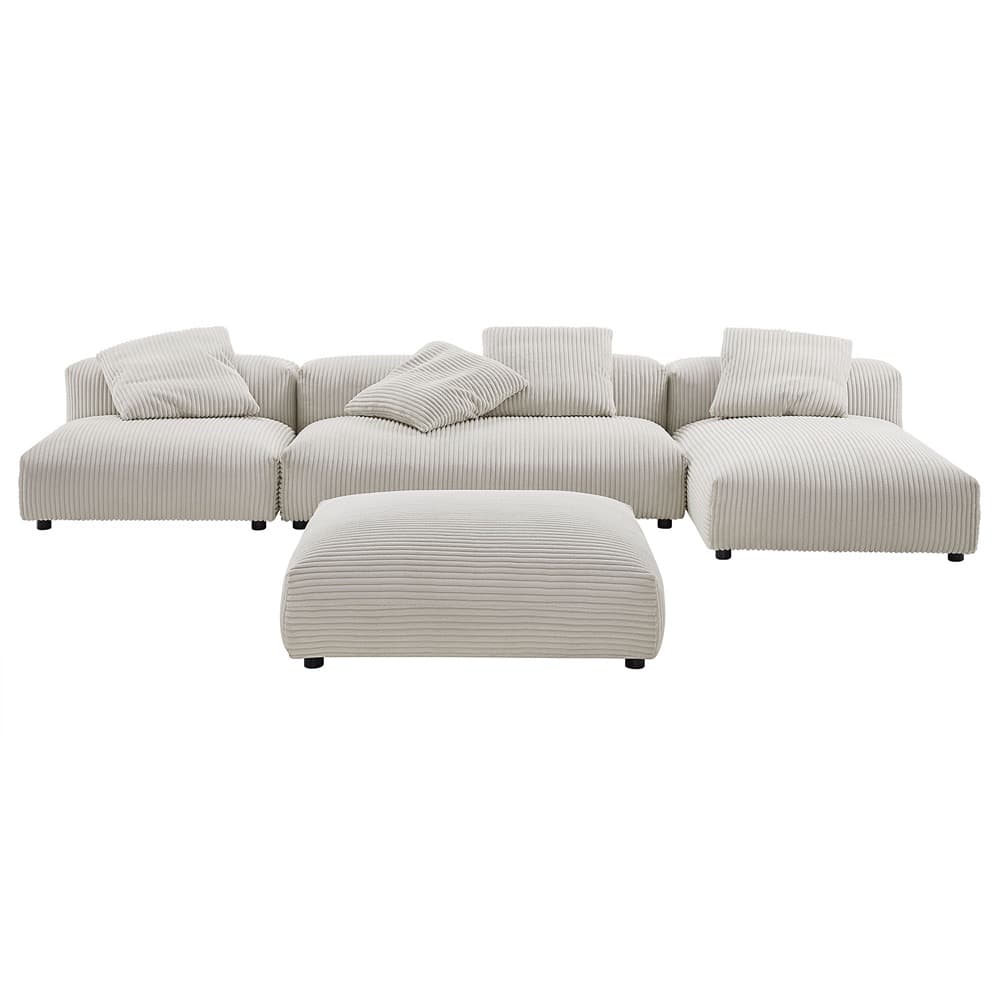 Solace 4-Piece Modular Corduroy Upholstered Sectional Sofa With Ottoman in Almond by Modway - Image 13