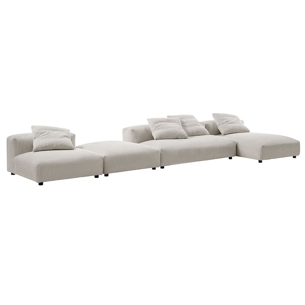 Solace 4-Piece Modular Corduroy Upholstered Sectional Sofa With Ottoman in Almond by Modway - Image 3