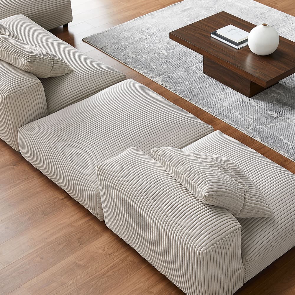 Solace 4-Piece Modular Corduroy Upholstered Sectional Sofa With Ottoman in Almond by Modway - Image 15