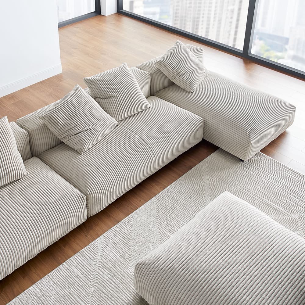 Solace 4-Piece Modular Corduroy Upholstered Sectional Sofa With Ottoman in Almond by Modway - Image 16