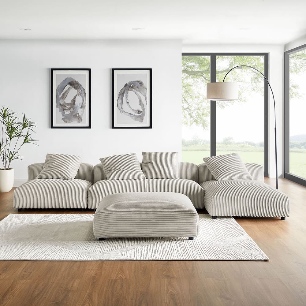Solace 4-Piece Modular Corduroy Upholstered Sectional Sofa With Ottoman in Almond by Modway - Image 14