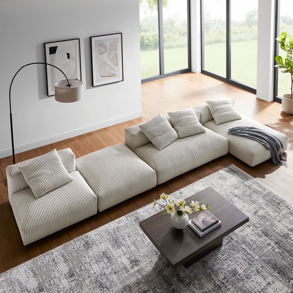 Solace 4-Piece Modular Corduroy Upholstered Sectional Sofa With Ottoman in Almond by Modway - Image 17