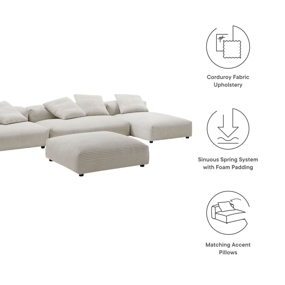 Solace 4-Piece Modular Corduroy Upholstered Sectional Sofa With Ottoman in Almond by Modway - Image 2