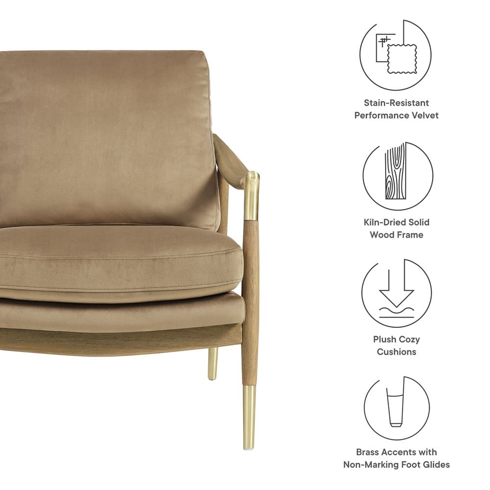 Langford Performance Velvet Accent Armchair in Taupe Walnut by Modway - Image 2