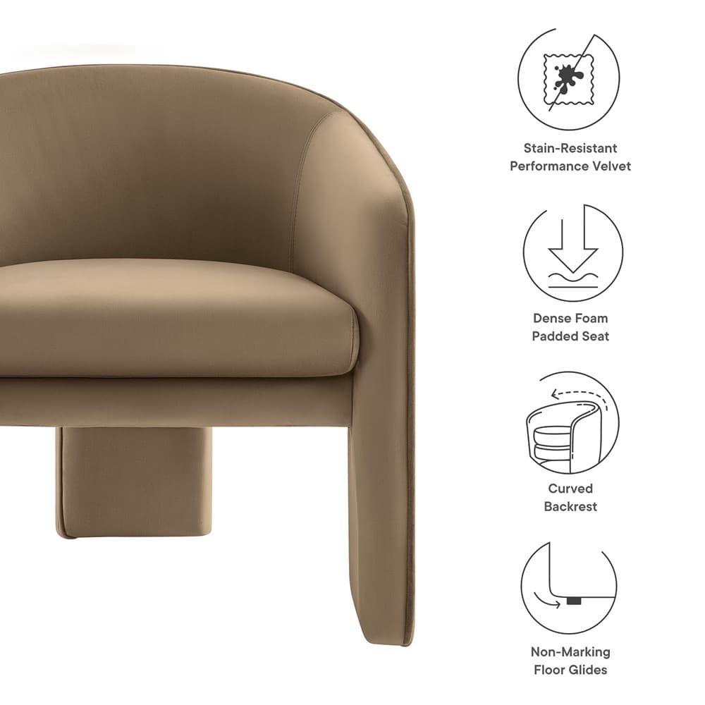 Greer Performance Velvet Upholstered Accent Armchair in Taupe by Modway - Image 3