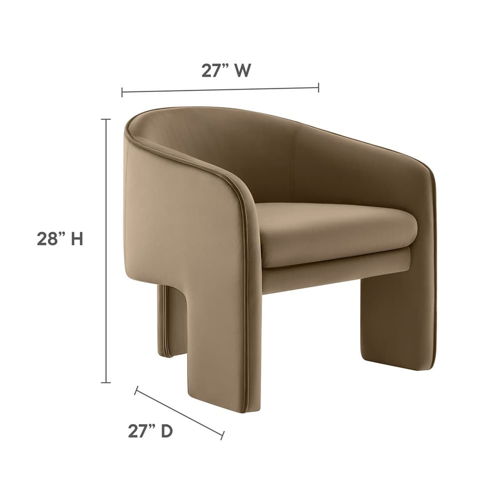 Greer Performance Velvet Upholstered Accent Armchair in Taupe by Modway - Image 2