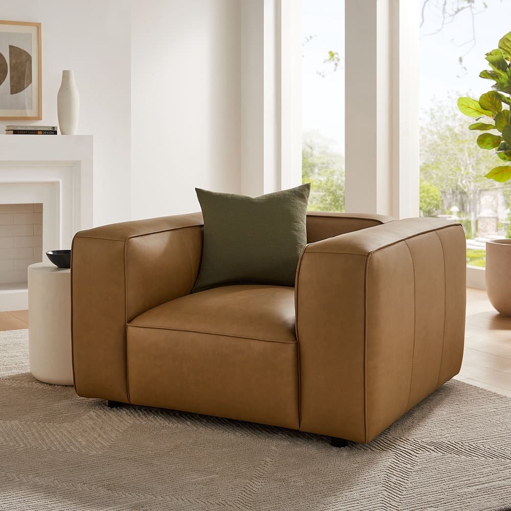 Auren Upholstered Vegan Leather Modular Armchair in Camel by Modway - Image 9