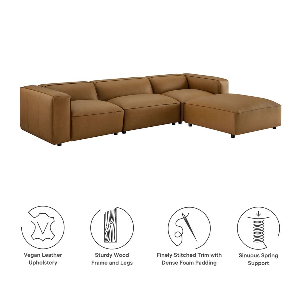 Auren 4-Piece Vegan Leather Modular Sofa Set in Camel by Modway - Image 3