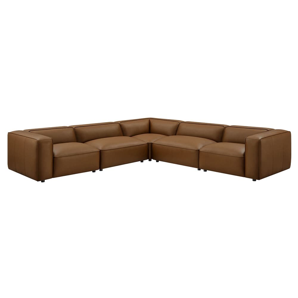 Auren 5-Piece Upholstered Vegan Leather Modular L-Shaped Sofa in Coffee by Modway