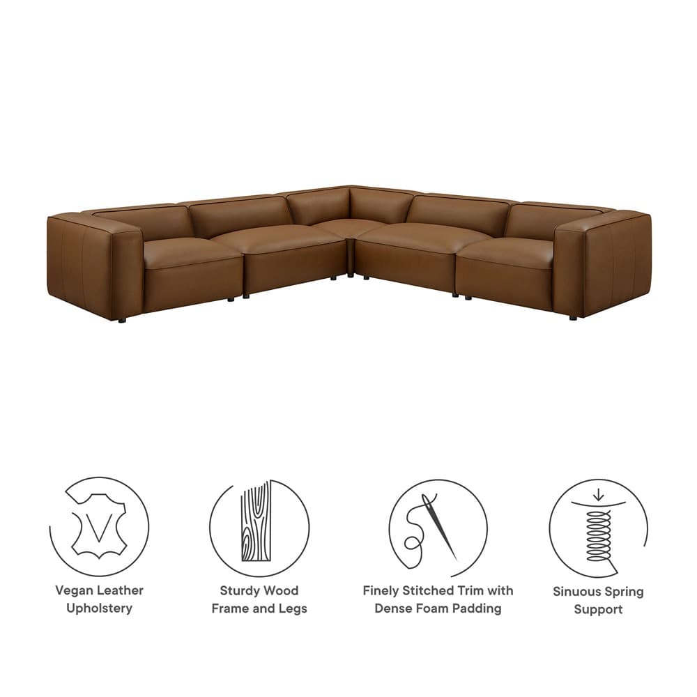 Auren 5-Piece Upholstered Vegan Leather Modular L-Shaped Sofa in Coffee by Modway - Image 6