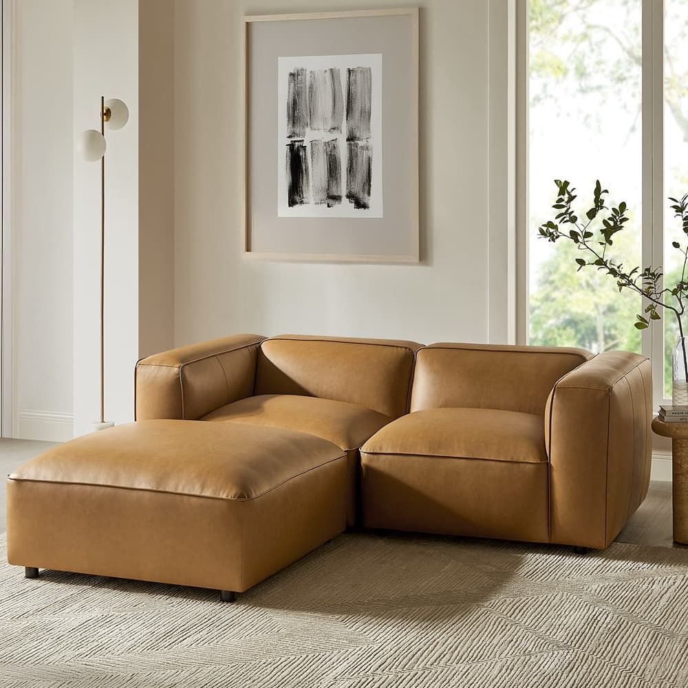 Auren 3-Piece Upholstered Vegan Leather Modular Loveseat with Ottoman in Camel by Modway - Image 7