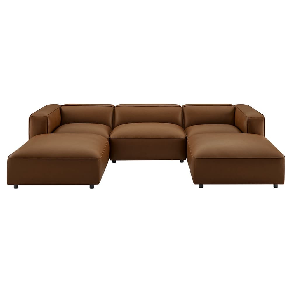 Auren 5-Piece Upholstered Vegan Leather Modular U-Shaped Sofa in Coffee by Modway