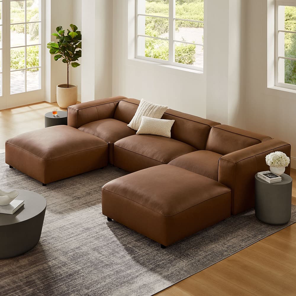Auren 5-Piece Upholstered Vegan Leather Modular U-Shaped Sofa in Coffee by Modway - Image 8