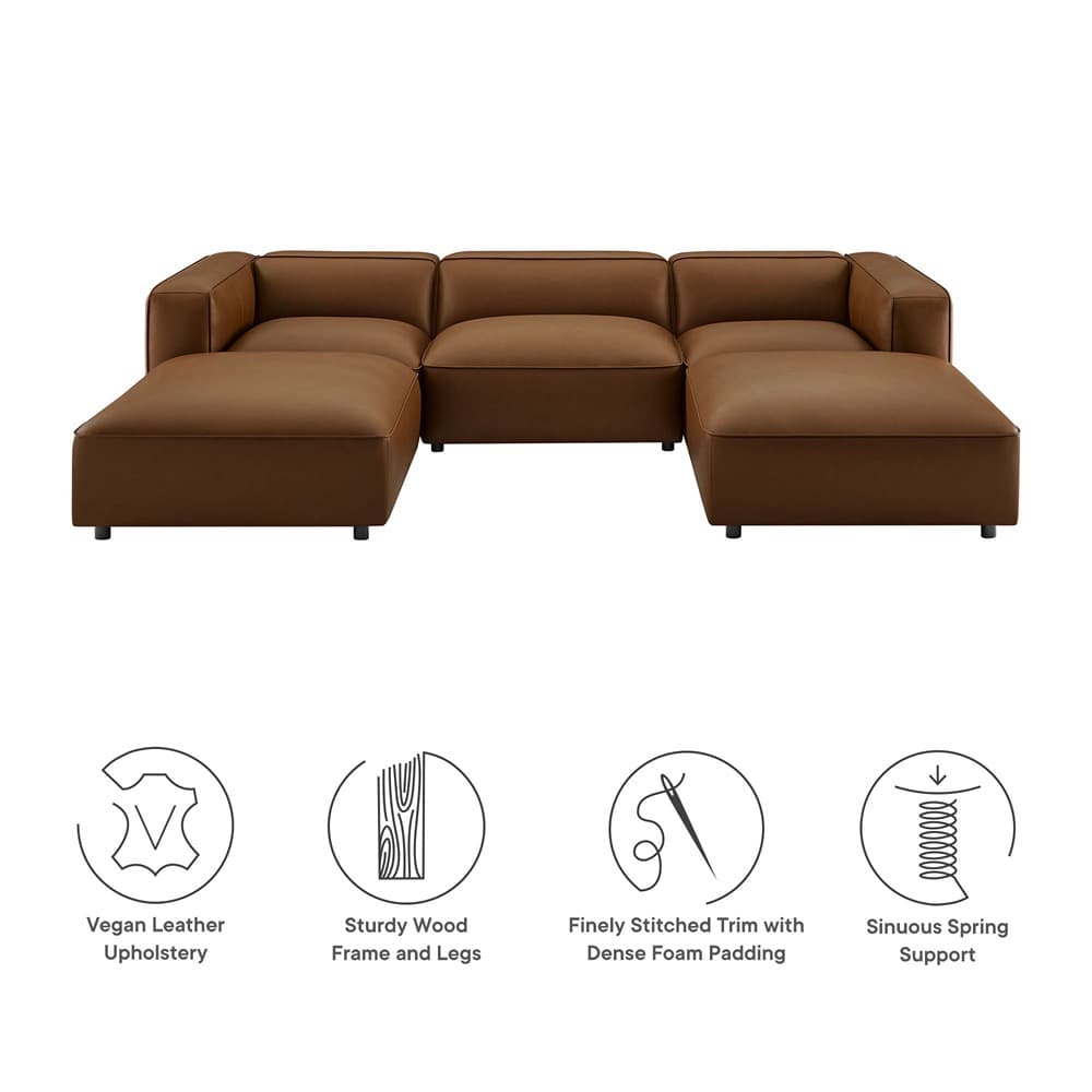 Auren 5-Piece Upholstered Vegan Leather Modular U-Shaped Sofa in Coffee by Modway - Image 5