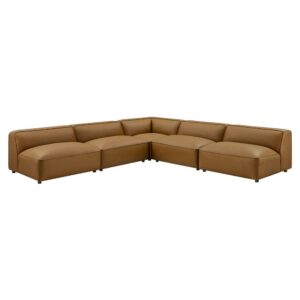 Auren 5-Piece Upholstered Armless L-Shaped Vegan Leather Modular Sofa in Camel by Modway