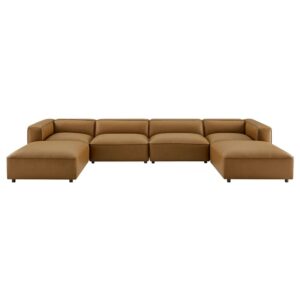 Auren 6-Piece Upholstered Vegan Leather Modular Sofa in Camel by Modway