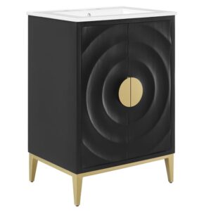 Beau 24" Wood Bathroom Vanity with Basin in White Black by Modway