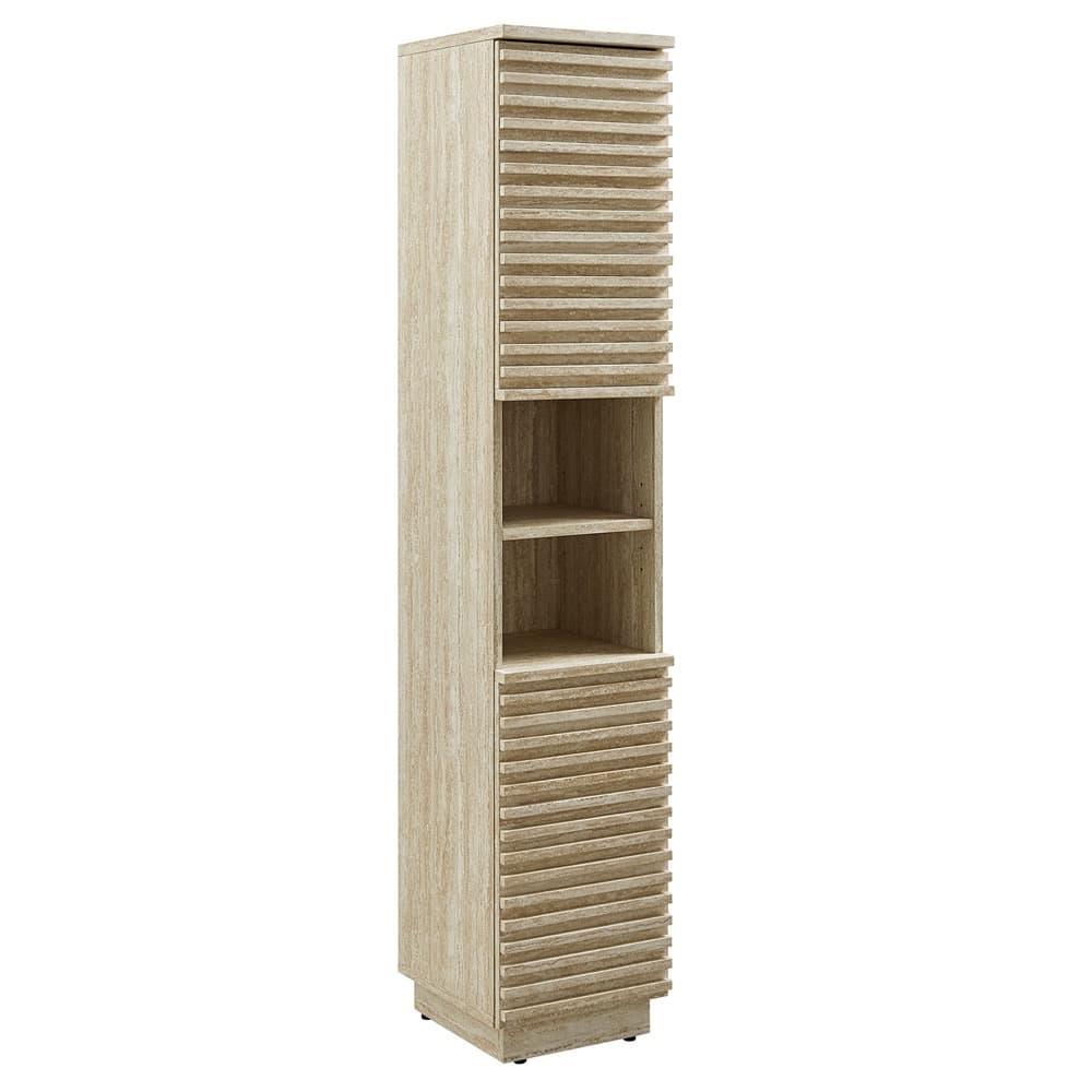 Render Tall Narrow Faux Travertine Linen Storage Cabinet in Travertine by Modway