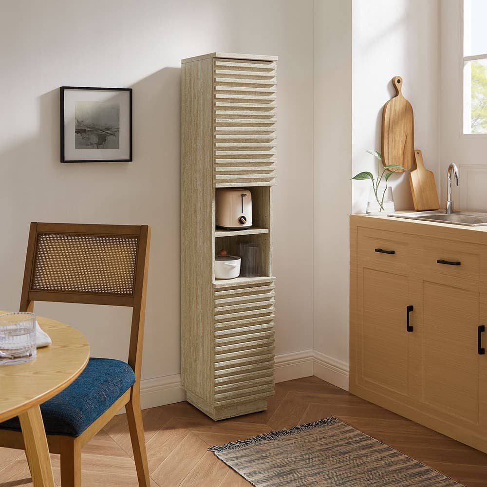 Render Tall Narrow Faux Travertine Linen Storage Cabinet in Travertine by Modway - Image 8