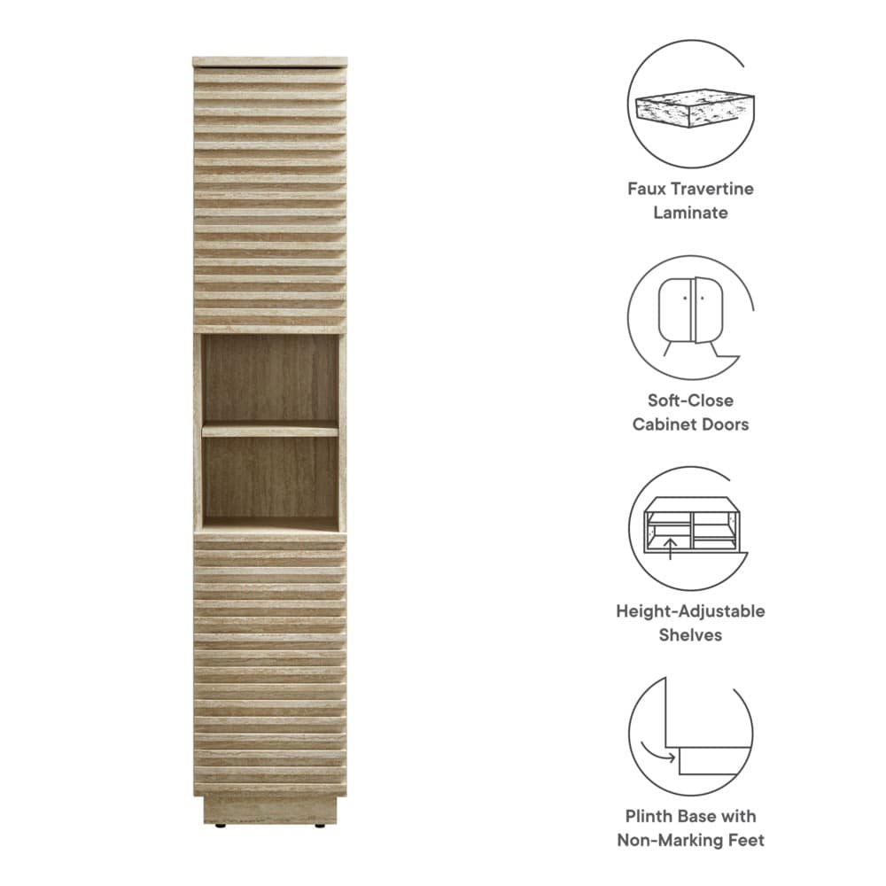 Render Tall Narrow Faux Travertine Linen Storage Cabinet in Travertine by Modway - Image 3
