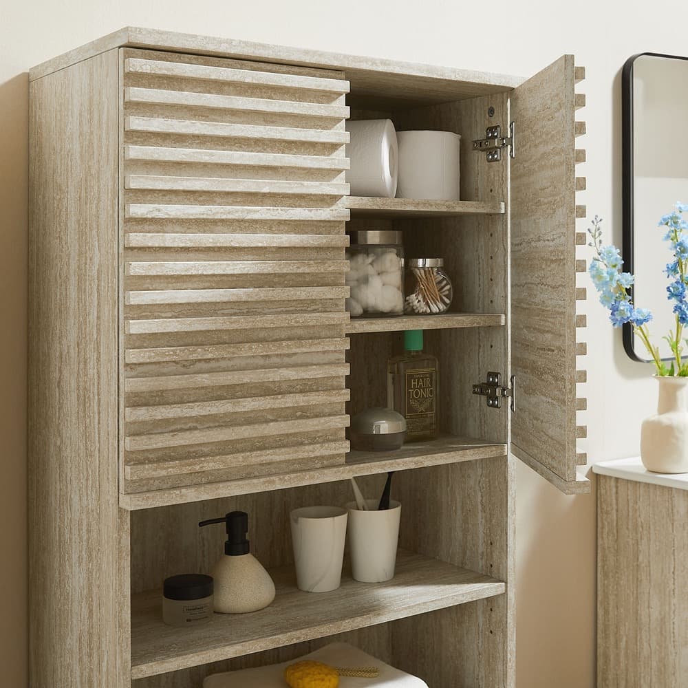 Render Tall Faux Travertine Linen Storage Cabinet in Travertine by Modway - Image 10