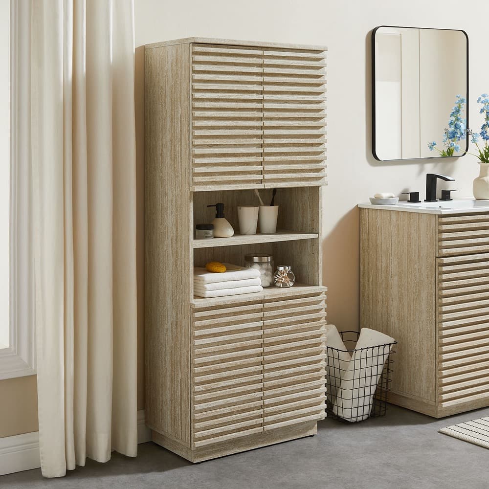 Render Tall Faux Travertine Linen Storage Cabinet in Travertine by Modway - Image 9