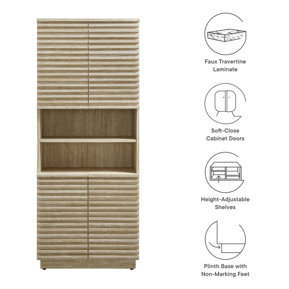 Render Tall Faux Travertine Linen Storage Cabinet in Travertine by Modway - Image 2