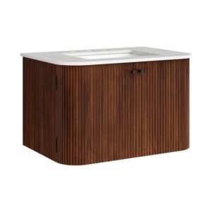 Zia 30" Wall-Mount Bathroom Vanity with Marble Sink in Walnut by Modway