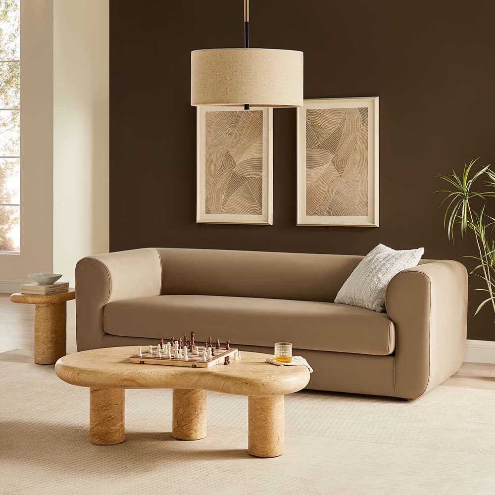 Leif 89" Performance Velvet Upholstered Sofa in Taupe by Modway - Image 8