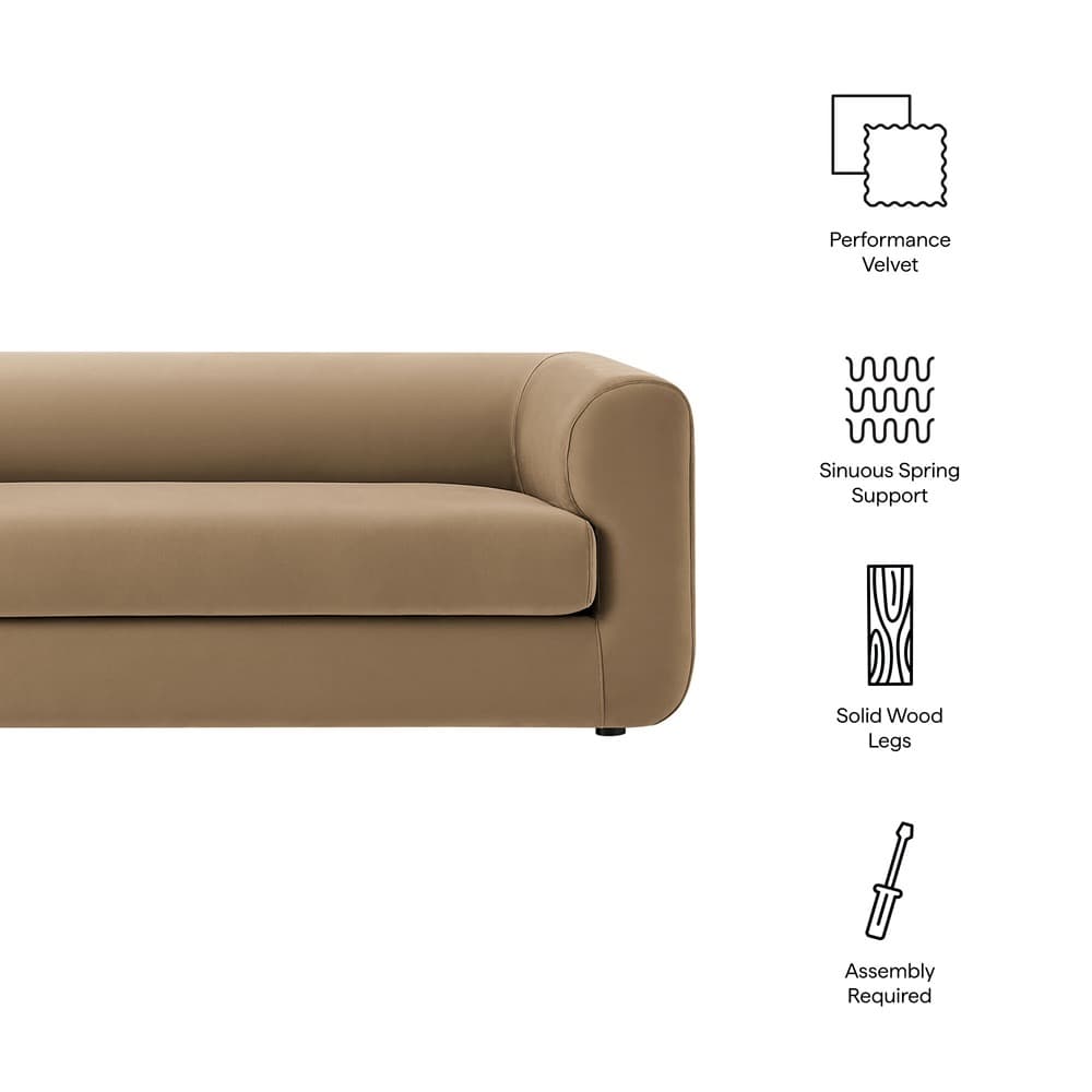 Leif 89" Performance Velvet Upholstered Sofa in Taupe by Modway - Image 2