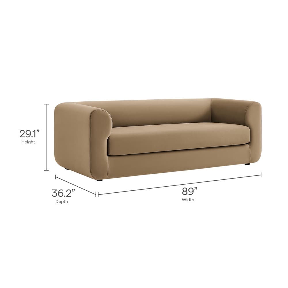 Leif 89" Performance Velvet Upholstered Sofa in Taupe by Modway - Image 3