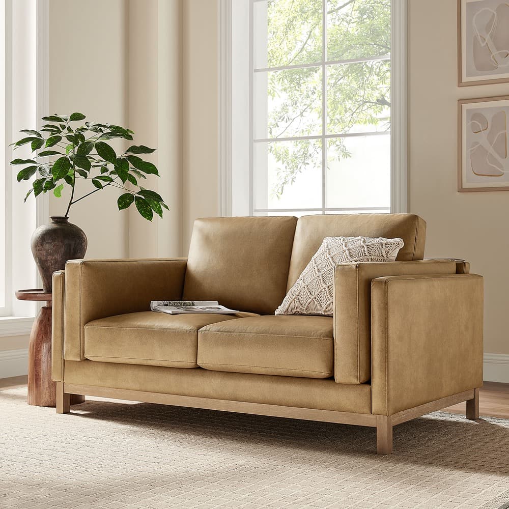Roscoe 63 inch Vegan Leather Loveseat in Toast by Modway - Image 8