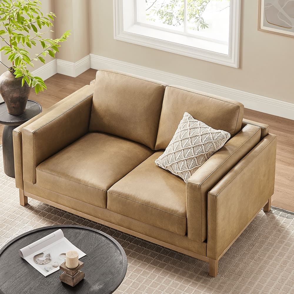 Roscoe 63 inch Vegan Leather Loveseat in Toast by Modway - Image 9
