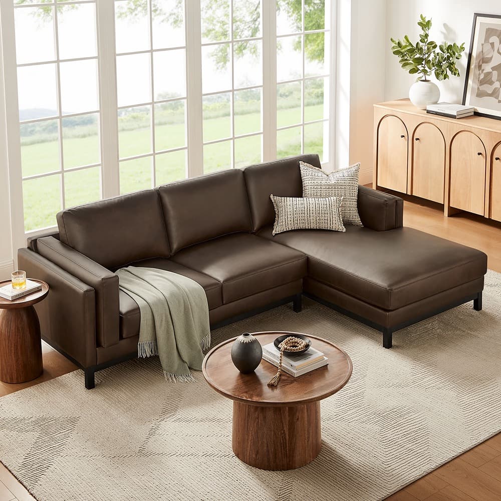Roscoe Right-Facing Vegan Leather Sectional Sofa with Chaise in Espresso by Modway - Image 6