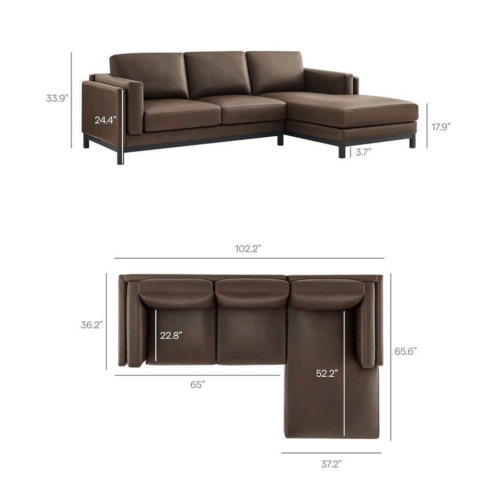 Roscoe Right-Facing Vegan Leather Sectional Sofa with Chaise in Espresso by Modway - Image 3