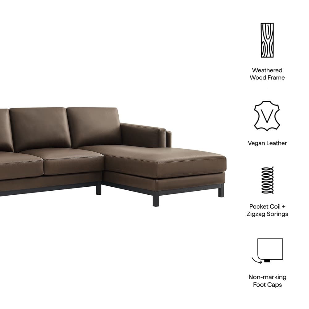 Roscoe Right-Facing Vegan Leather Sectional Sofa with Chaise in Espresso by Modway - Image 2